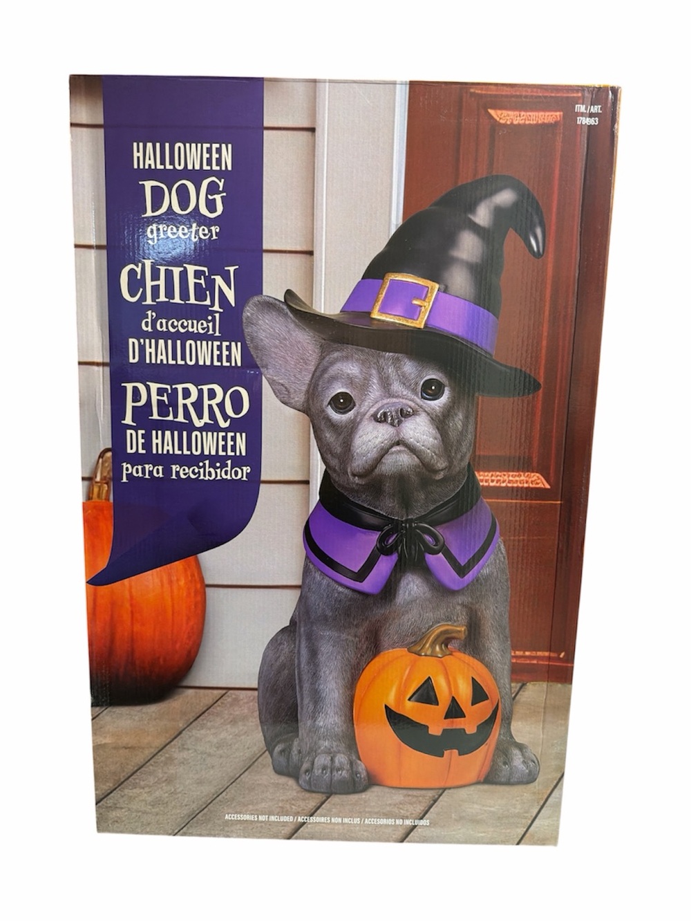 Halloween Dog Greeter Statue - Purple Witch Hat and Collar